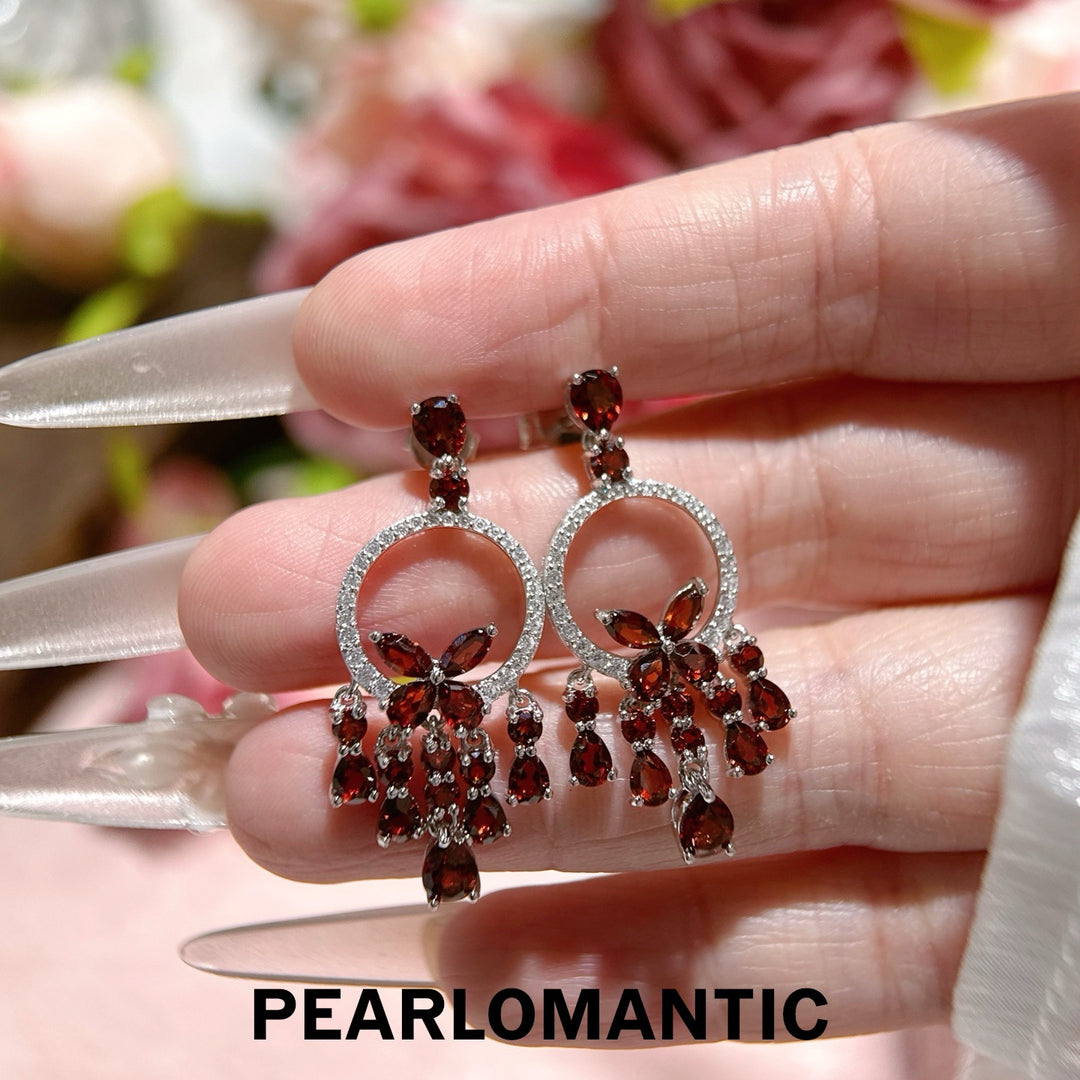 [Designer’s Choice] Crimson Cascade Natural Garnet Tassel Drop Earrings in S925 Silver Gold Plated