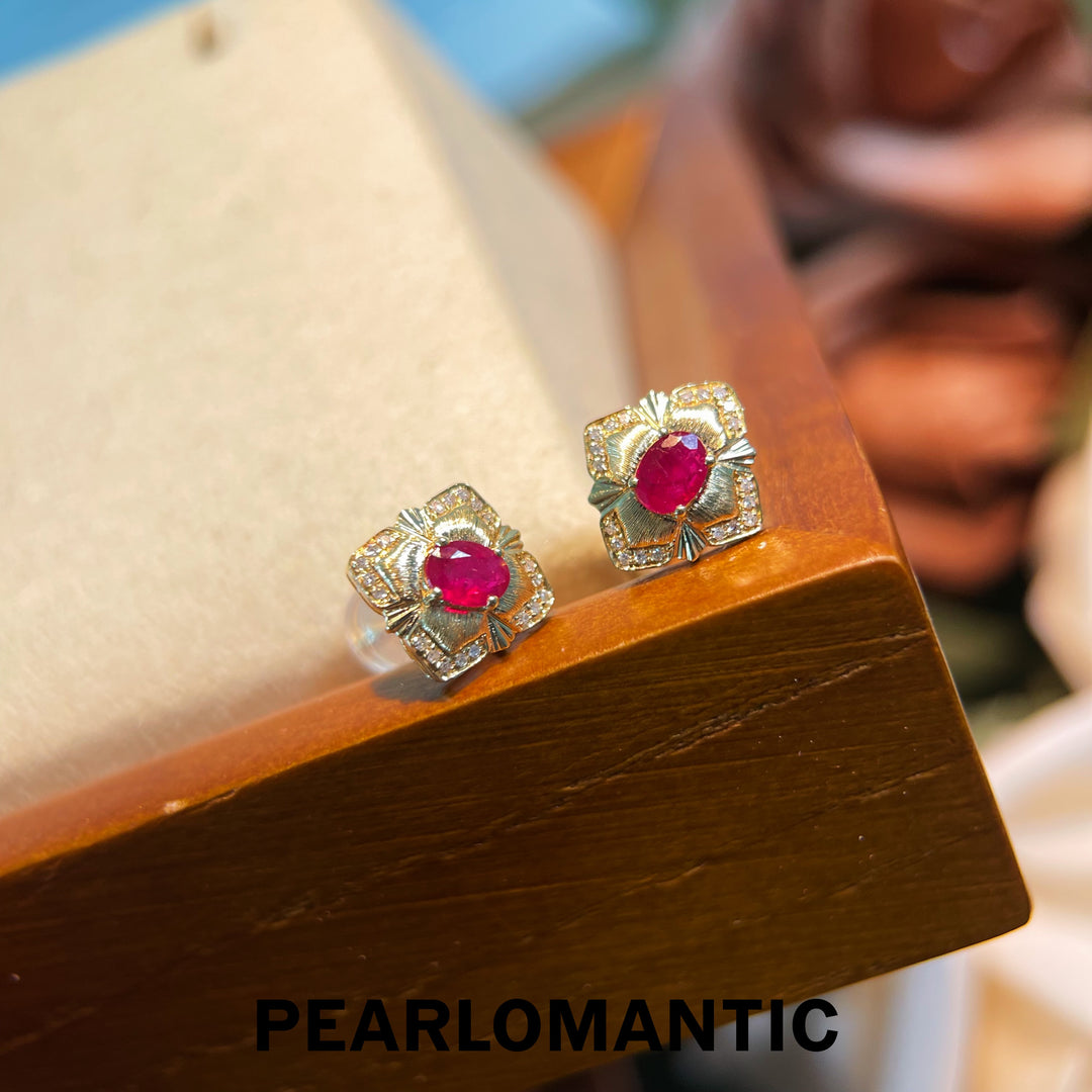 [Fine Jewelry] Ruby 0.36ct & Diamonds Buccellati Style Earring Studs & 18k Gold