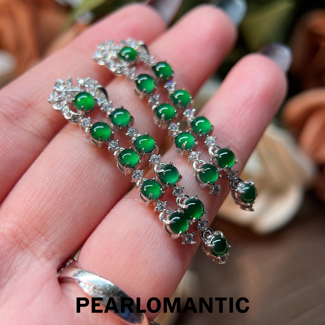 [Designer's Choice] S925 Silver & Jade Verdant Cascade Chalcedony Tassel Earrings