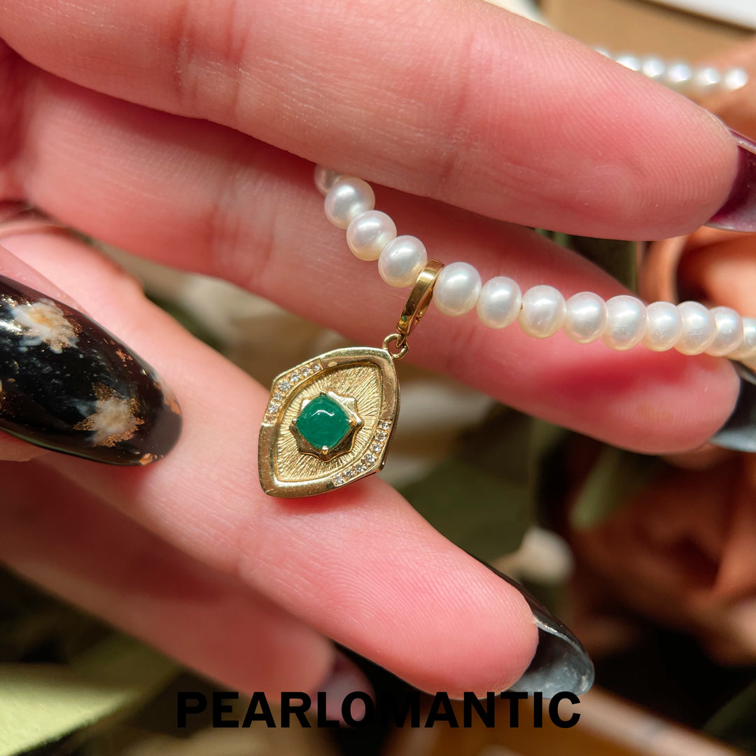 [Fine Jewelry] 18k Gold & Emerald & Diamonds Inspired Brushed Texture Pendants