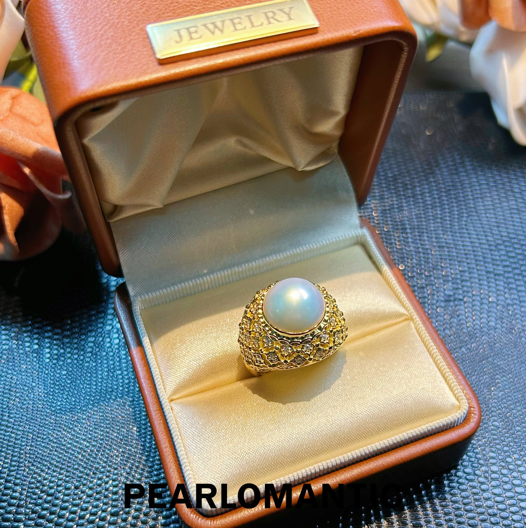 [Designer's Choice] Saltwater Mabe Pearl Fancy Vintage Adjustable S925 Silver Rings