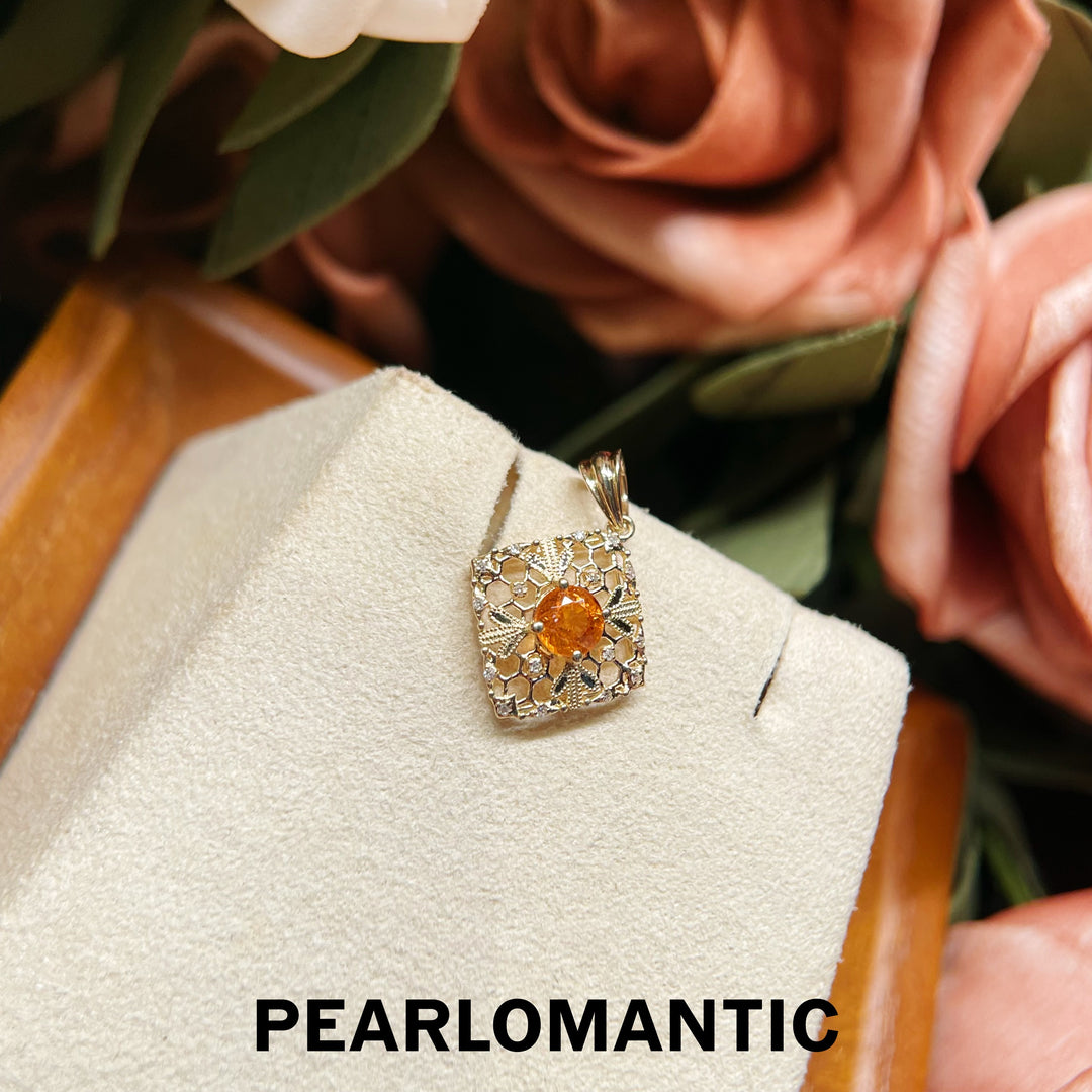 [Fine Jewelry] 18k Gold & 0.65ct Spessartine Garnet Buccellati Style Pendants w/ Adjustable Chain