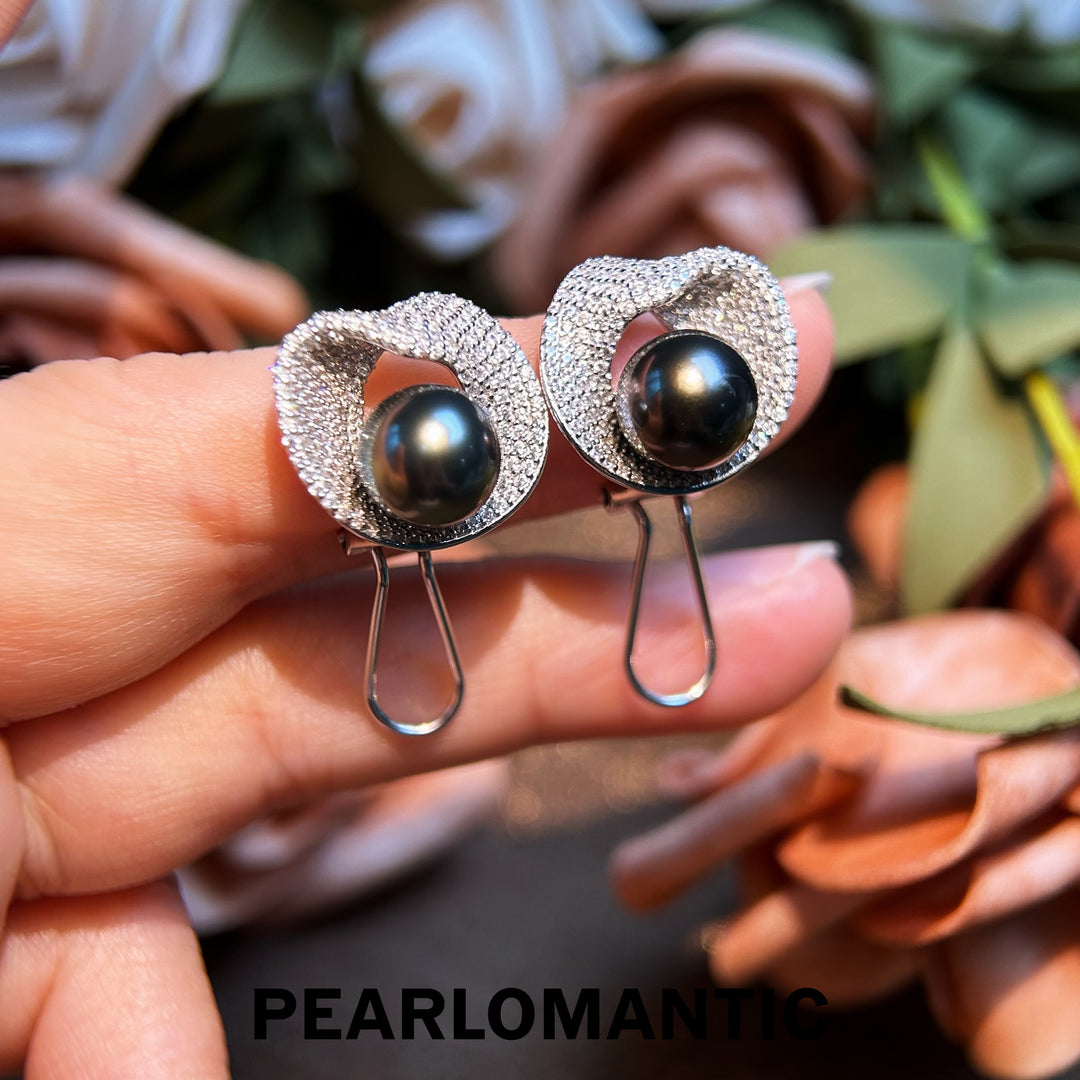 [Designer's Choice] Tahitian Black Pearl Obsidian Bloom S925 Silver Ear Clips