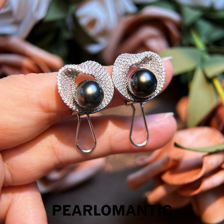[Designer's Choice] Tahitian Black Pearl Obsidian Bloom S925 Silver Ear Clips