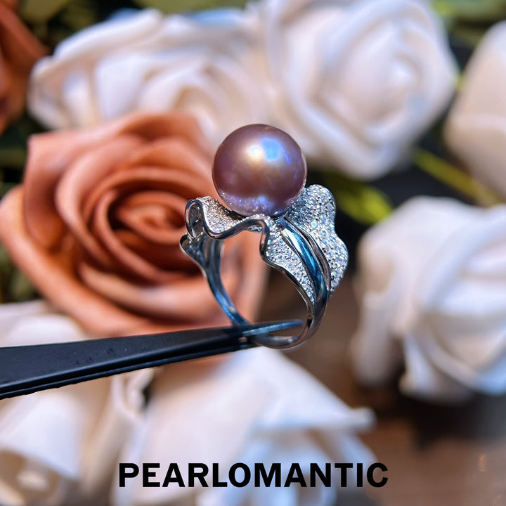 [Designer's Choice] Freshwater Purple Pearl Lavender Glow S925 Silver Adjustable Ring
