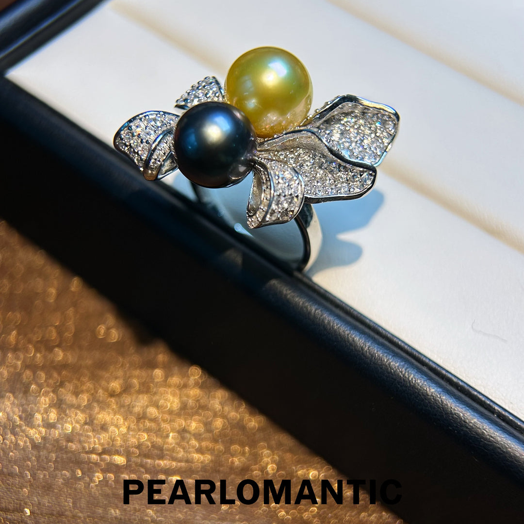 [Designer's Choice] Opulent Tahitian & South Sea Pearl Duo S925 Adjustable Ring