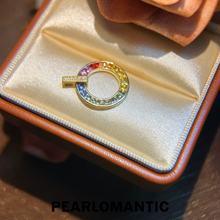 [Fine Jewelry] 18K Gold Radiant Donut with 1.8ct Colorful Sapphires Pendants