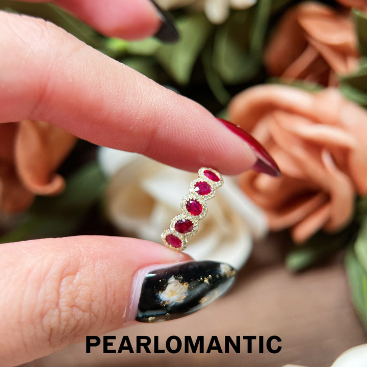 [Fine Jewelry] 18k Gold Ruby & Diamond Slim Eternity Ring Subtle Glam