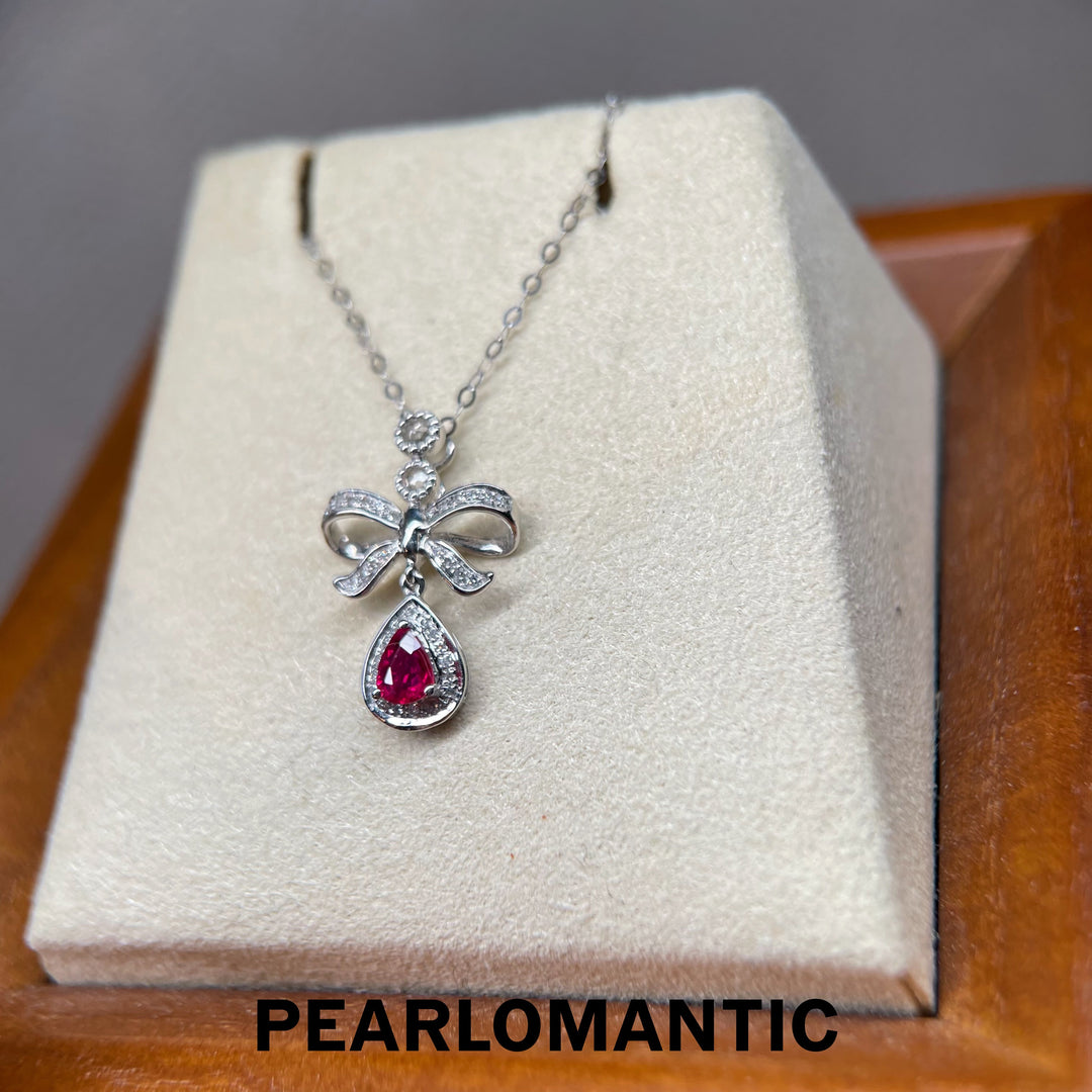 [Fine Jewelry] 18k Gold & Ruby & White Sapphire & Diamonds Flame in a Knot Pendant