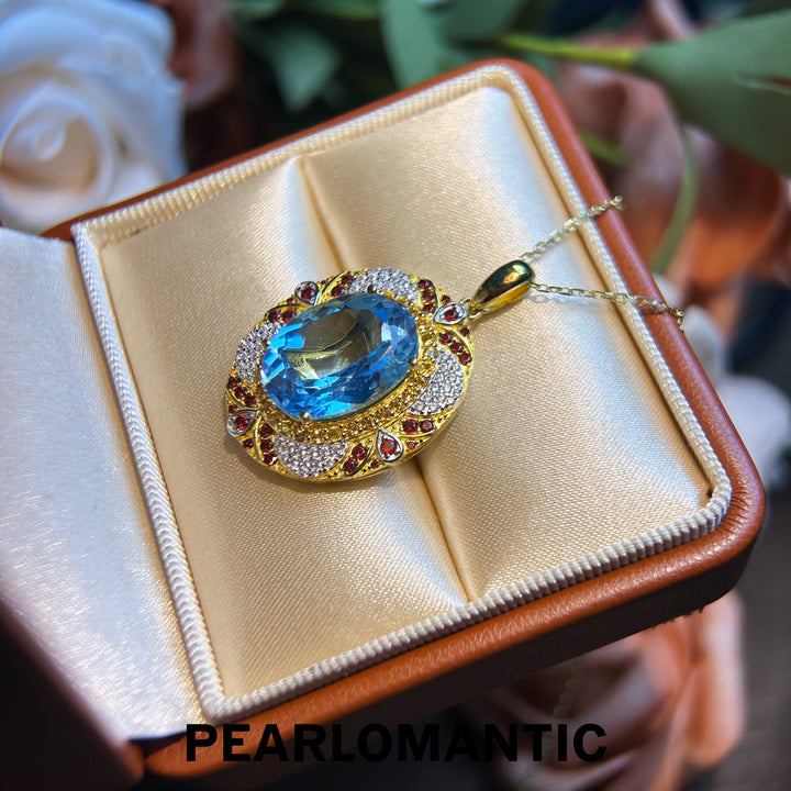 [Designer's Chioce] Natural Topaz 11ct Swiss Blue & S925 Sterling Silver Pendants