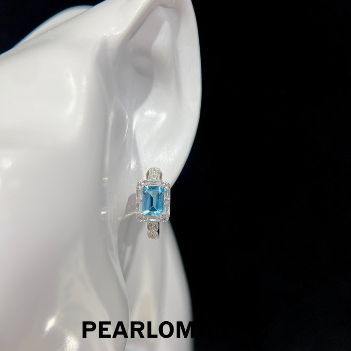[Selección del diseñador] Pendientes de topacio azul talla esmeralda de 2.4 ct Swiss Sky con plata S925