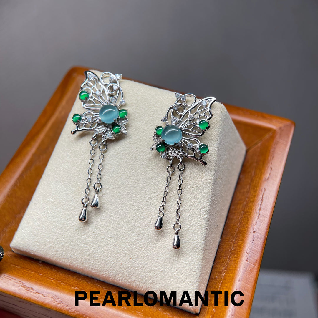 [Designer's Choice] S925 Silver & Jade Azure Butterfly Jade Dangle Earrings