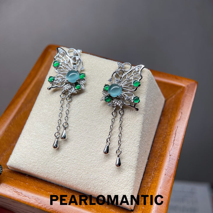 [Designer's Choice] S925 Silver & Jade Azure Butterfly Jade Dangle Earrings