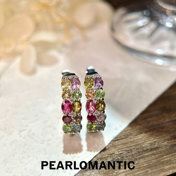 [Elección del Diseñador] Pendientes de turmalina natural multicolor de 2 quilates Rainbow Fusion únicos