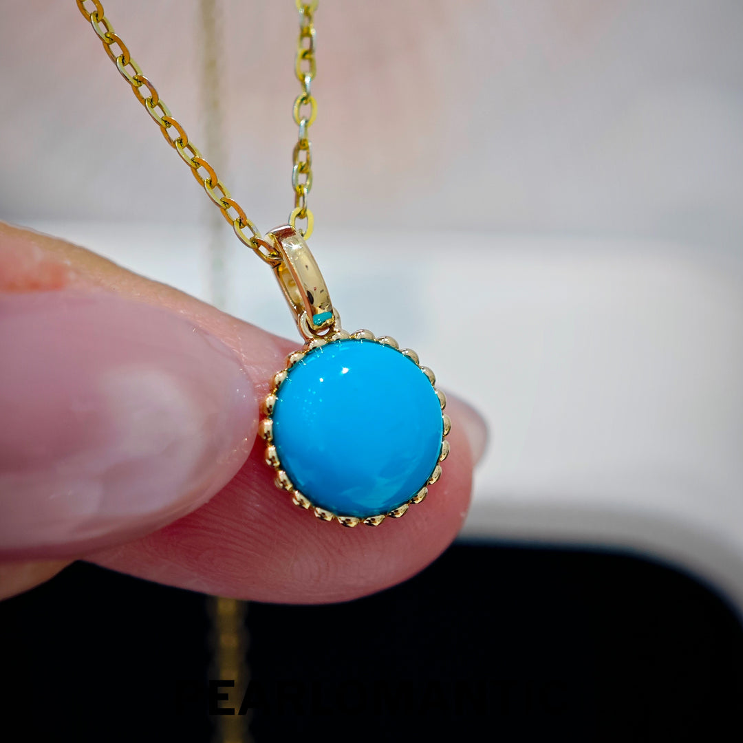 [618 Sale] 1.8ct American Turquoise Round Pendant w/ 18K Gold Clasp