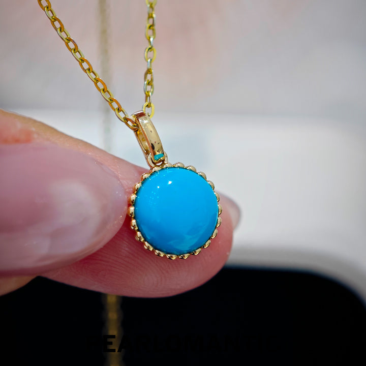 [618 Sale] 1.8ct American Turquoise Round Pendant w/ 18K Gold Clasp