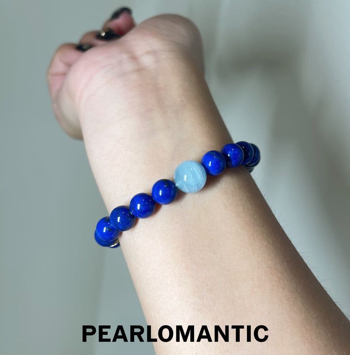 [Designer’s Choice] Royal Ice Top Level Lapis Lazuli &amp; Aquamarine Bead Bracelet 8–10mm