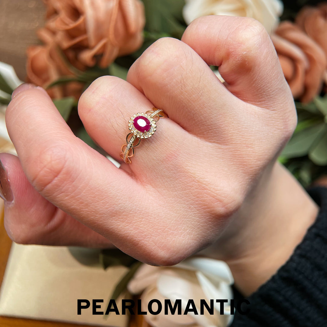 [Fine Jewelry] 18k Gold & Ruby & Diamonds Ring Size US 6 Halo Rings