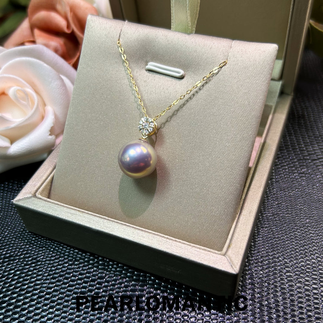 [Spring Sale] Aurora Purple Unique 12mm 5A Natural Color Pearl Pendant w/ 18K Gold