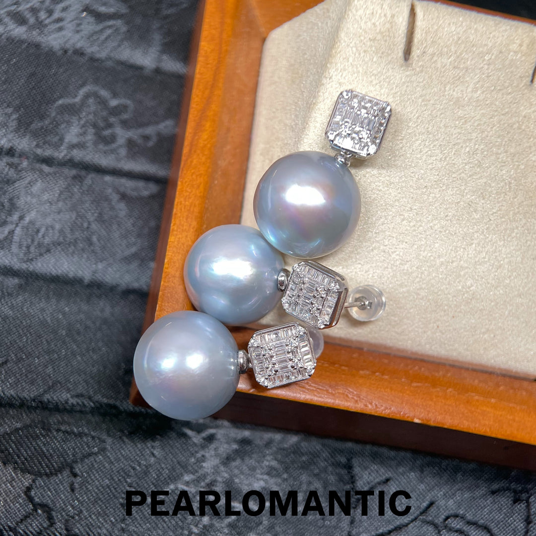 [618 Sale] 15mm Silver Blue Mabe Pearl Square Halo Earrings w/ S925 Silver