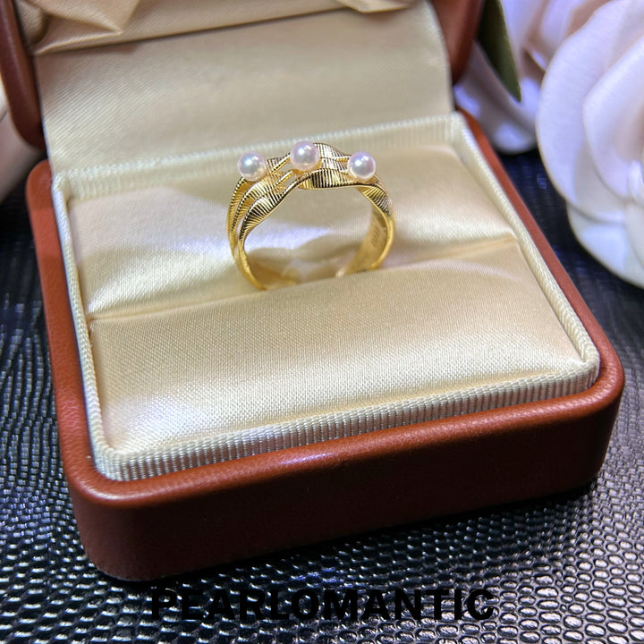 [618 Sale] 3–4mm 5A Akoya Pink Tone Triple Wave Ring w/ S925 Silver