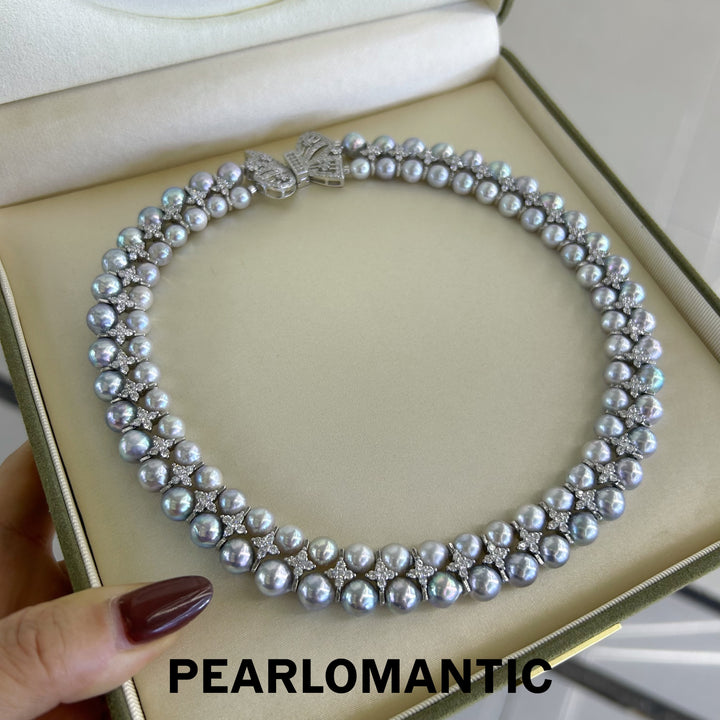 [Designer's Choice] Akoya Grace Double-Strand Pearl Necklace with Bowtie Clasp