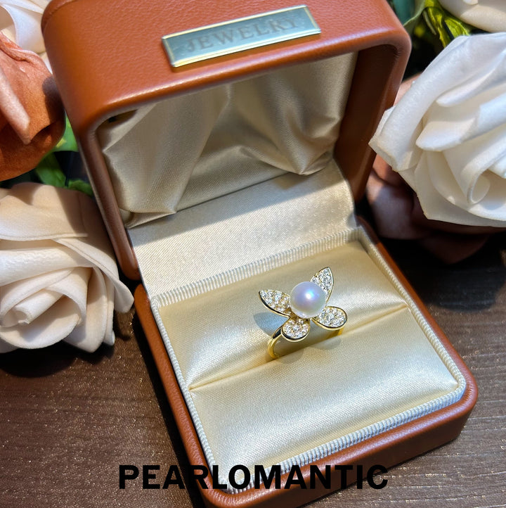 [Everyday Essentials] Freshwater Pearl Elegant Butterfly Adjustable Silver Ring