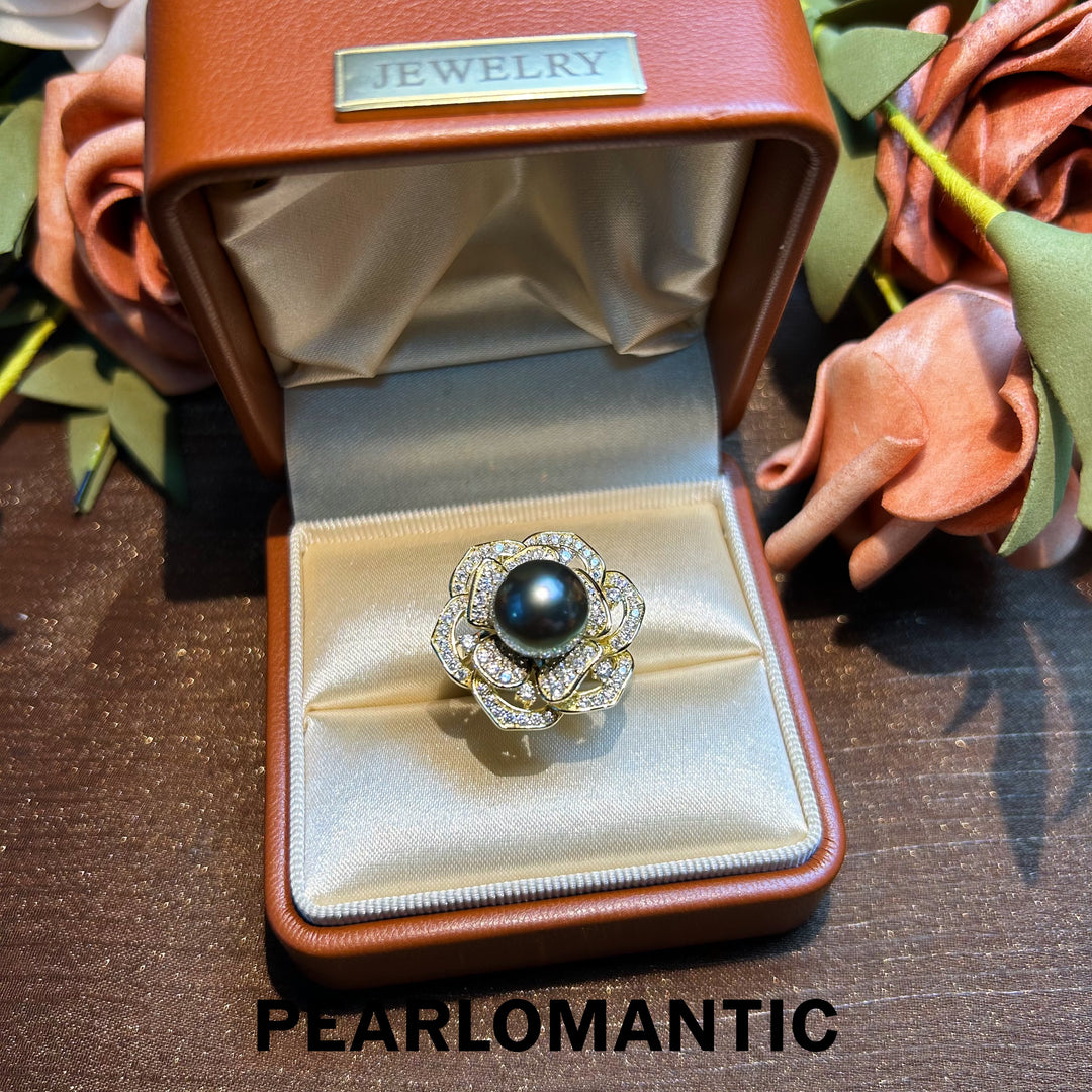 [Designer's Choice] Tahitian Black Pearl Peacock Mirage Adjustable Silver Ring