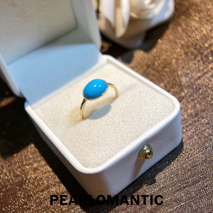 [Fine Jewlery] 10k Gold & Sleeping Beauty Turquoise 8*10mm Rings Size 7 w. Certificate