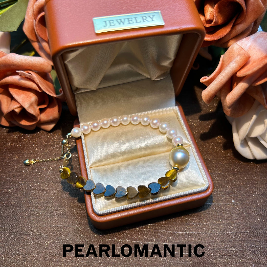 [Everyday Essentials] Akoya & South Sea Golden Pearl Sunset Heart Love Adjustable Bracelets