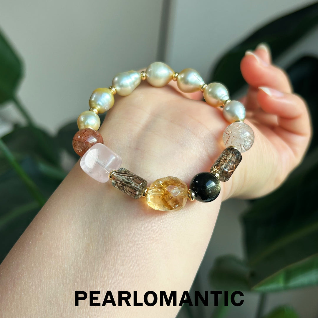 [Designer's Choice] South Sea Golden Baroque Pearl & Crystal Golden Ripple Bracelet (1)