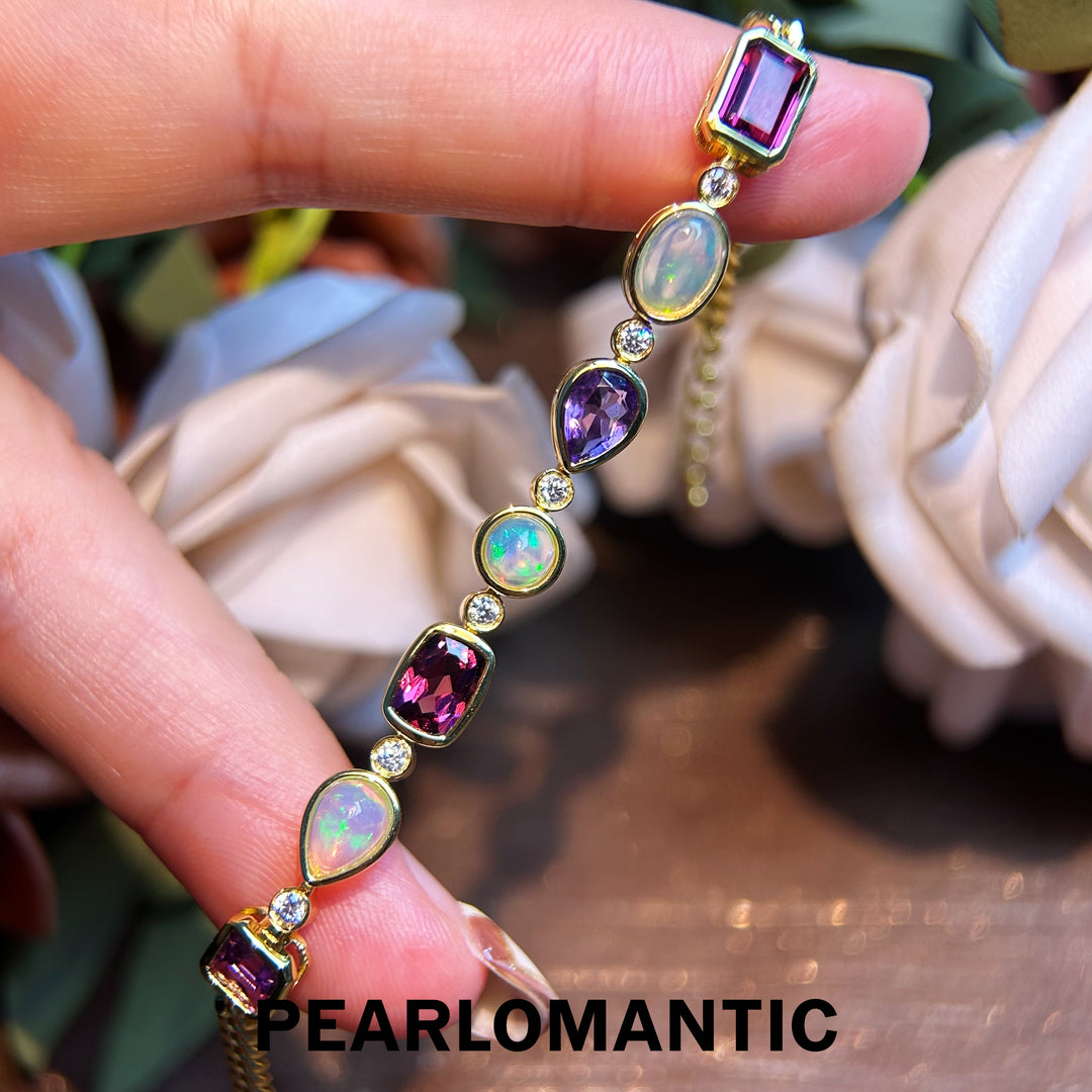 [Designer's Choice] Exquisite S925 Multigem Bracelet 1.5ct Opal, 1.3ct Amethyst, 2.7ct Garnet