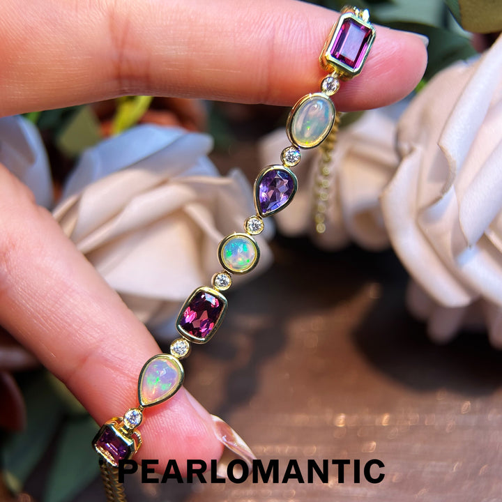 [Designer's Choice] Exquisite S925 Multigem Bracelet 1.5ct Opal, 1.3ct Amethyst, 2.7ct Garnet
