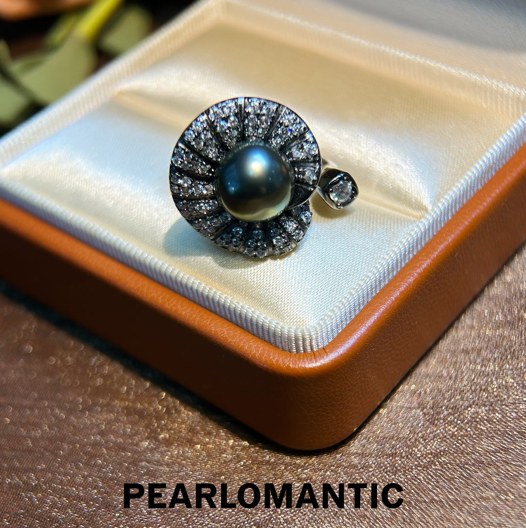 [Everyday Essentials] Tahitian Black Pearl Dark Ocean Crown Ring w/ S925 Silver