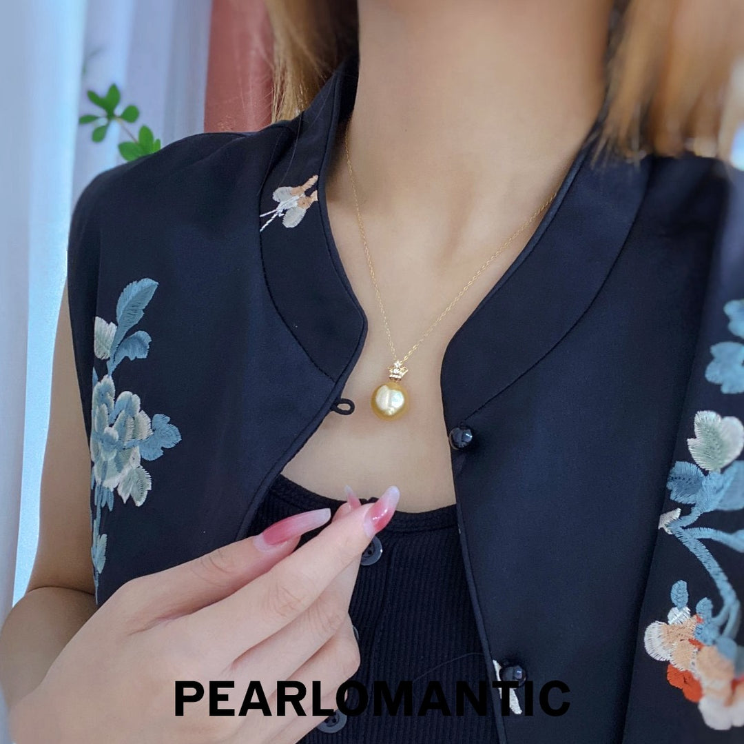 [Fine Jewelry] 14-15mm Golden South Sea Pearl Crown Pendant in 18K Gold