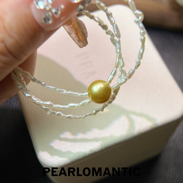 [Designer’s Choice] Golden Dew 10mm Deep Golden South Sea Pearl &amp; Keshi Necklace