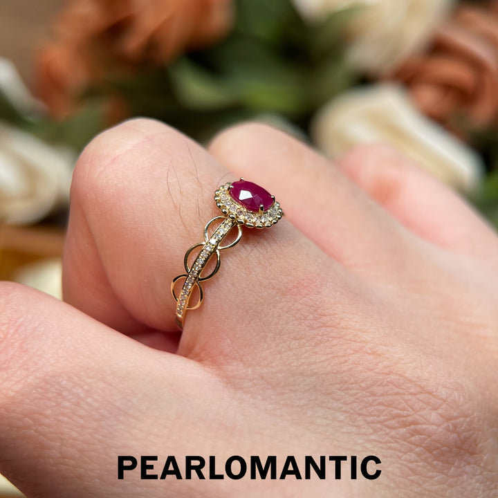 [Fine Jewelry] 18k Gold & Ruby & Diamonds Ring Size US 6 Halo Rings