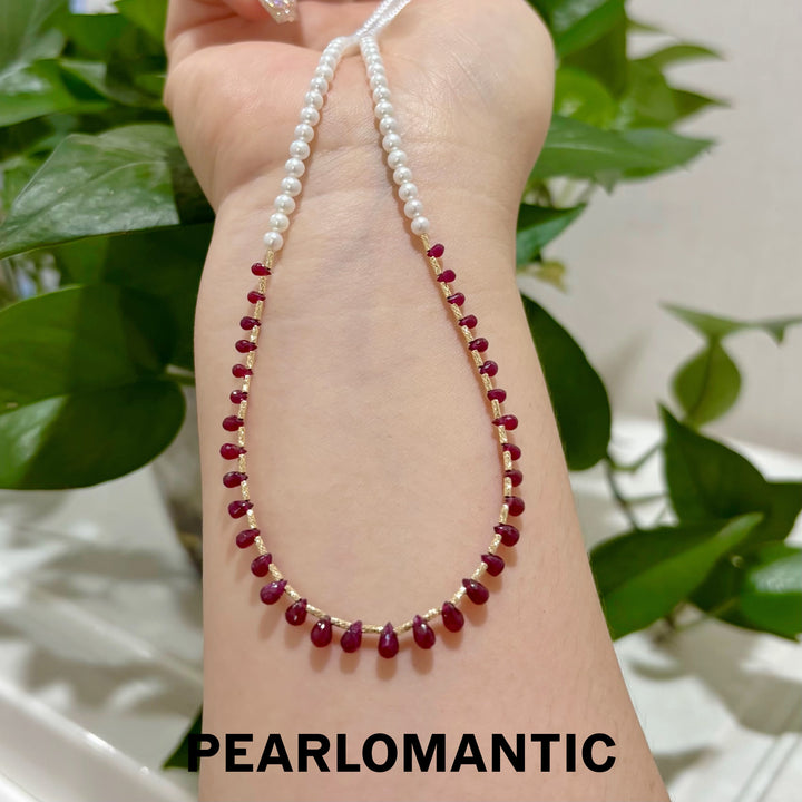 [Fine Jewelry] Ruby Rain 5A+ Freshwater Pearl &amp; Pigeon Blood Ruby Gradient Necklace