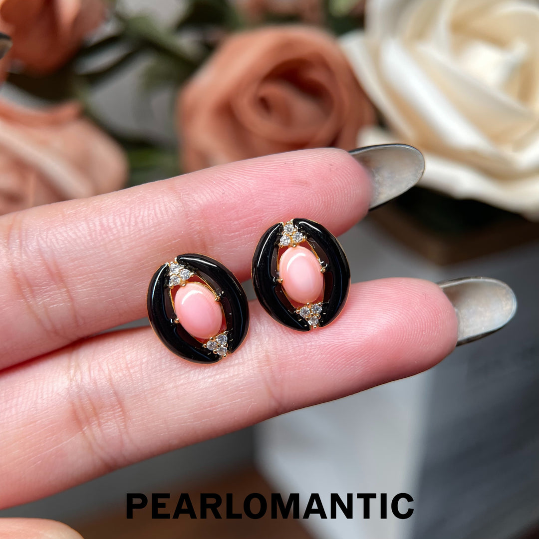 [618 Sale] Conch Pearl Vintage Oval Enamel Stud Earrings w/ S925 Silver