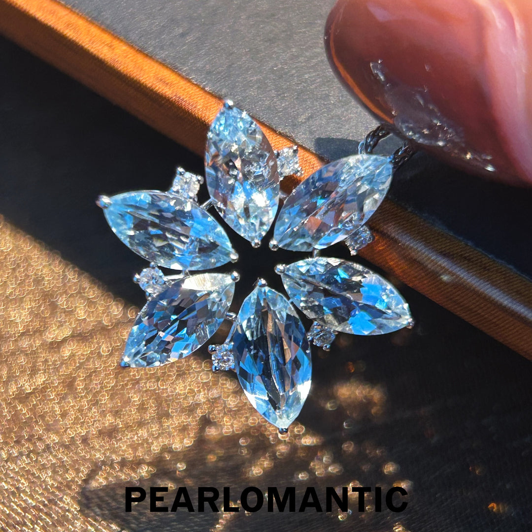 [Fine Jewelry] Frozen Bloom – Natural Aquamarine & Diamond Floral Pendants