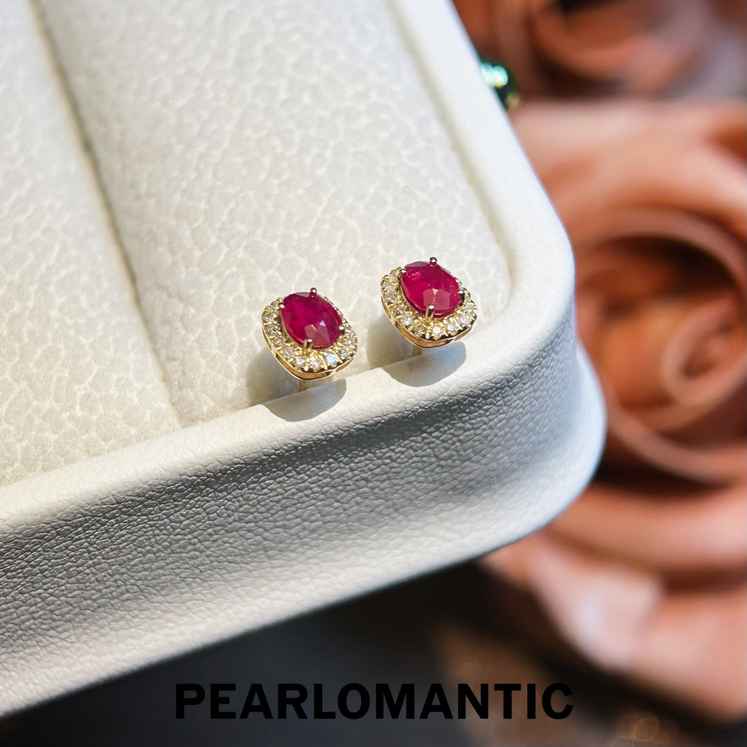 [Fine Jewelry] 18K Gold Pigeon Blood Ruby (0.5ct) & Diamond (0.1ct) Stud Earrings