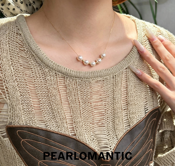 [Fine Jewelry] Rosy Harmony 7.5–8mm 5A Akoya Rose Pearl 18K Gold Five-Pearl Necklace