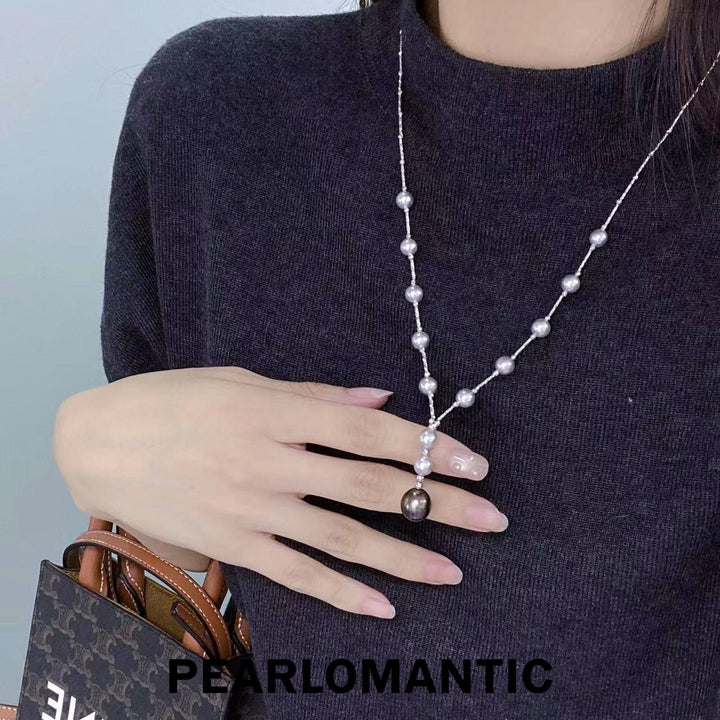 [Designer's Choice] 7.5-8.5mm Akoya & 10-11mm Tahitian Pearl S925 Necklace