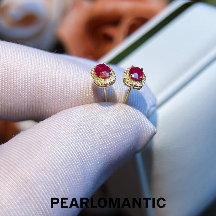 [Fine Jewelry] 18K Gold Pigeon Blood Ruby (0.5ct) & Diamond (0.1ct) Stud Earrings