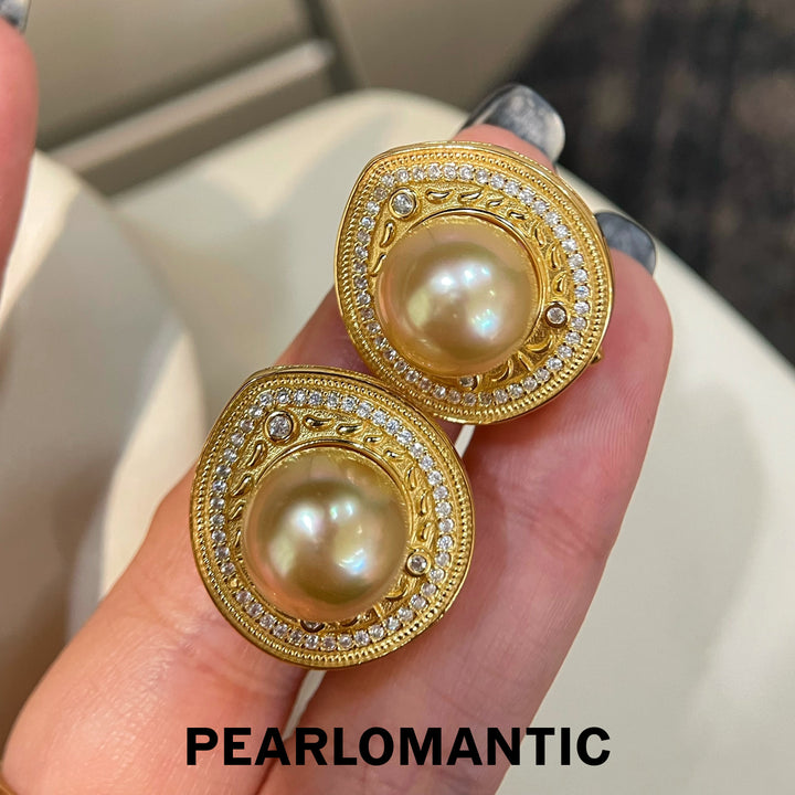 [Designer's Choice] South Sea Golden Pearl Luxury Silver Halo Earrings