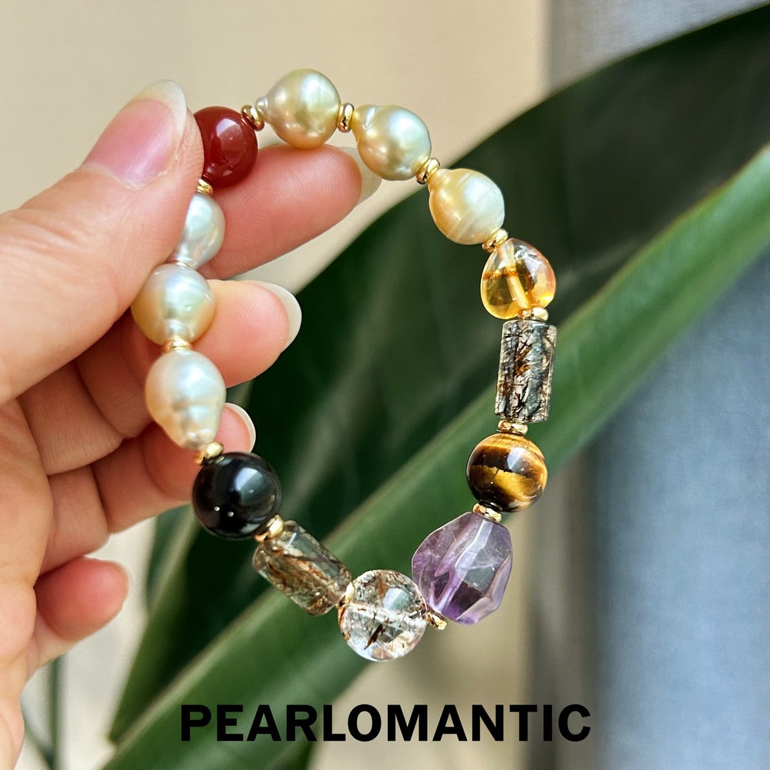 [Designer's Choice] South Sea Golden Baroque Pearl & Crystal Golden Ripple Bracelet (3)