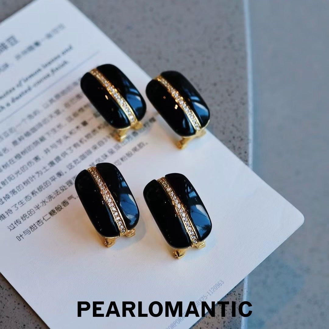 [Everyday Essentials] Black Agate Velvet Panels of Golden Whisper Earrings w/ S925