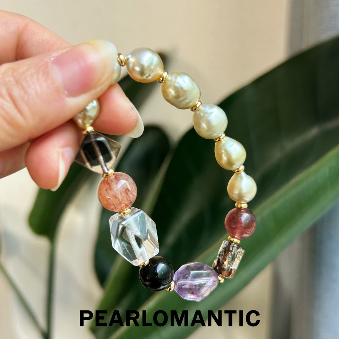 [Designer's Choice] South Sea Golden Baroque Pearl & Crystal Golden Ripple Bracelet (4)