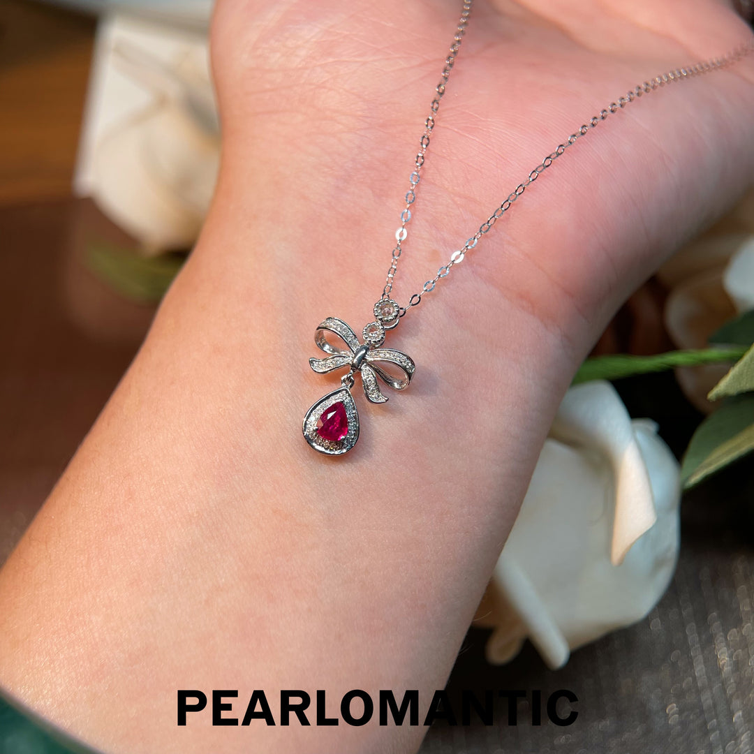 [Fine Jewelry] 18k Gold & Ruby & White Sapphire & Diamonds Flame in a Knot Pendant