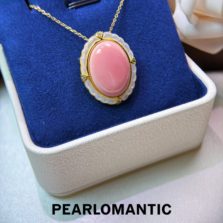 [Designer’s Choice] Blush Cameo MOP &amp; Conch Shell Convertible Brooch Pendant